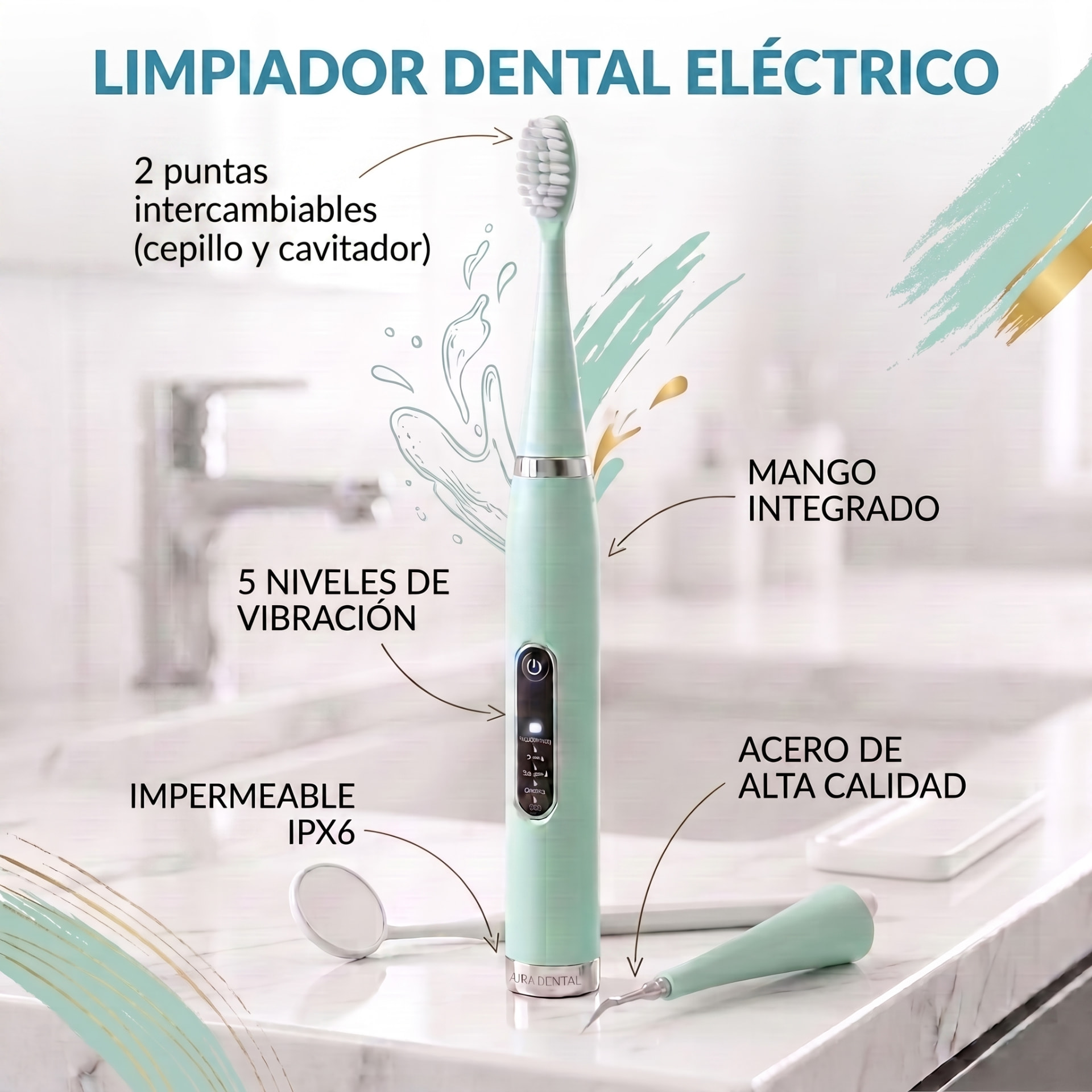 Características del limpiador dental eléctrico Aura Dental